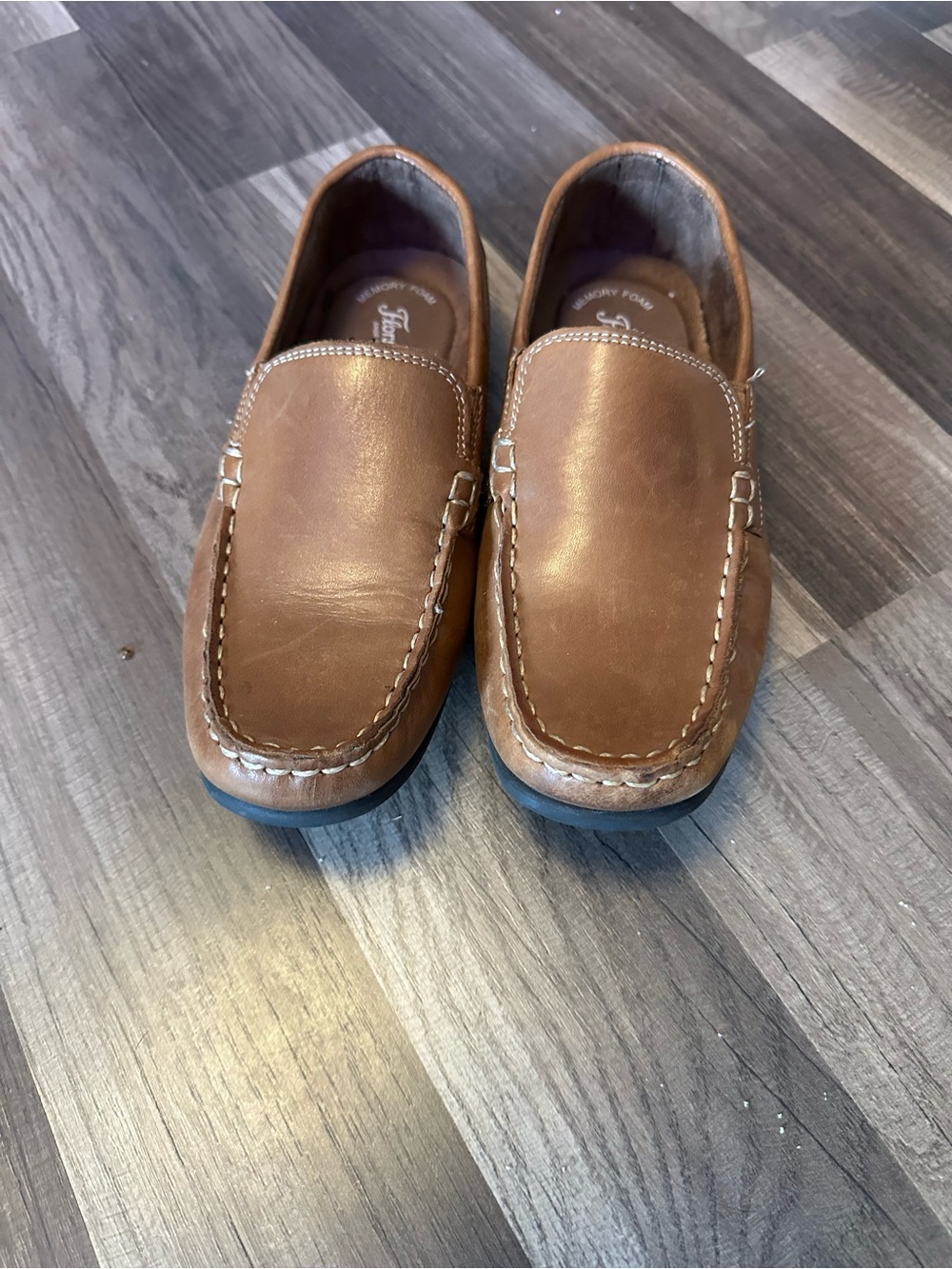 Florsheim Kids Tan Leather Slip-On Loafers with Black Sole